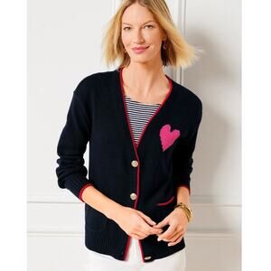 Talbots Heart V-Neck Knit Cotton Cardigan NWT